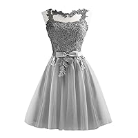 Lace Bridesmaid Party Dress Short Prom Dress Evening Dress Slim Bridesmaid Dress Soft Wedding Pageant Dresses (Grey, Size M) for Party Favors