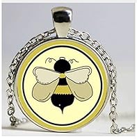 Yellow Queen Bee Necklace, Honeybee with Honeycomb Photo Jewelry, Glass Entomology Pendant, Necklace