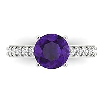 Clara Pucci 2.25 ct Round Cut Solitaire with accent Natural Amethyst gemstone Engagement Promise Anniversary Bridal Ring 14k White Gold