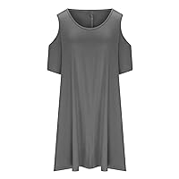 Plus Size Cold Shoulder Dresses for Women Scoop Neck Short Sleeve Tshirt Dress Summer Casual Pleated Knee Length Dress