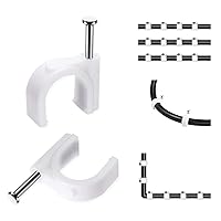 Cable Clips, 100 Pcs, 8mm, Wire Wall Clips with Steel Nails, Cable Management Organizer Clips, Cable Tacks Coax Holder Clips, RG6 RG59 CAT6 RJ45 Cable Cord Clips, White