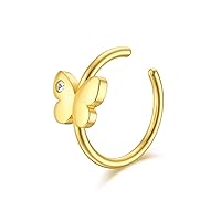 MRENITE Solid 14K Gold Nose Stud Nose Ring Hoop Cartilage Earring Hoop 18G 20 Gauge with CZ Piercing Jewelry Gift for Women Men Girl