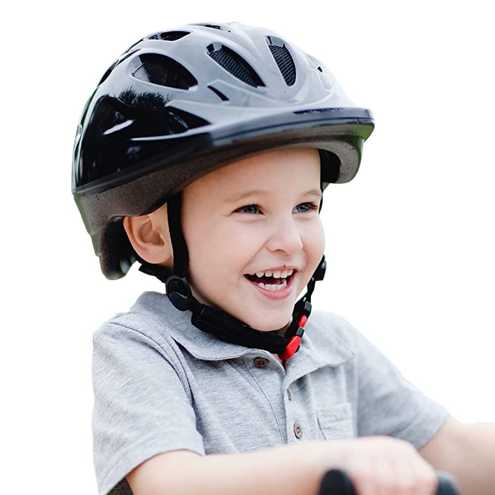 Joovy Noodle Bike Helmet for Toddlers and Kids Aged 1-9 with Adjustable-Fit Sizing Dial, Sun Visor, Pinch Guard on Chin Strap, and 14 Vents to Keep Little Ones Cool (Medium, Black)