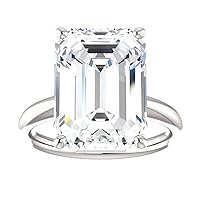 Siyaa Gems 10 CT Emerald Cut Colorless Moissanite Engagement Ring Wedding Birdal Ring Diamond Ring Anniversary Solitaire Halo Promise Antique Gold Silver Ring Gift