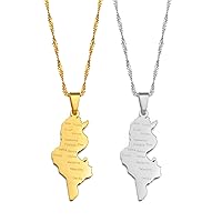 Map of Tunisie Pendant Necklaces - Charm African Ethnic Maps Flag Thin Chain Necklaces, Patriotic Gold Color Map Hip Hop Jewelry for Women Men Party Gift