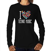 I Love Techno Music Colorful Hearts Women Long Sleeve T-Shirt