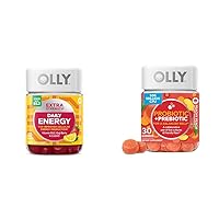 OLLY Extra Strength Daily Energy Gummy, Caffeine Free, 1000mcg Vitamin B12, CoQ10, Goji Berry & Probiotic + Prebiotic Gummy, Digestive Support and Gut Health, 500 Million CFUs, Fiber