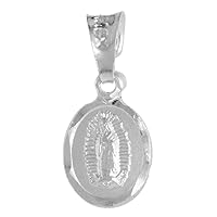 Very Tiny 3/8 inch Sterling Silver Double Sided Guadalupe & Sacred Heart Medal Pendant Oval
