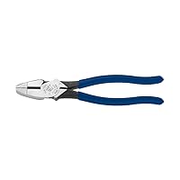 Klein Tools D213-9NE Pliers, Made in USA, 9-Inch Side Cutters, High Leverage Linesman Pliers Cut Copper, Aluminum and other Soft Metals