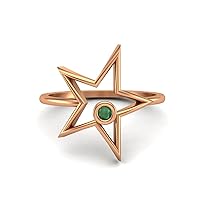 MOONEYE 0.03 Ctw Round Emerald Open Star Ring Dainty Star 925 Sterling Silver Statement Ring