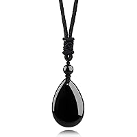 Lucky Teardrop Necklace Healing Crystal Stone Pendant with Adjustable Rope Chakra Gemstone Jewelry for Women Men