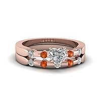 Choose Your Gemstone Bezel Diamond CZ Accent Bridal Set rose gold plated Heart Shape Wedding Ring Sets Ornaments Surprise for Wife Symbol of Love Clarity Comfortable US Size 4 to 12