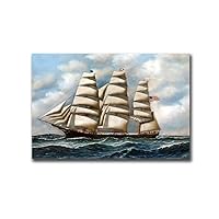Wall Art Canvas Print American Clipper Sailing Ship Young America At Sea Vintage 1921 Wall Art Poster Print Painting Kitchen Dining Room Wall Decor 16x24inch without Frame