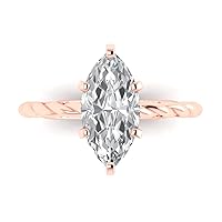 Clara Pucci 1.95ct Marquise Cut Solitaire Rope Twisted Knot Lab Created White Sapphire Classic Statement Ring 14k Pink Rose Gold
