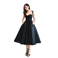 Women's Vintage Cocktail Dresses A-line Sleeveless Satin Prom Homecoming Dress with Pockets