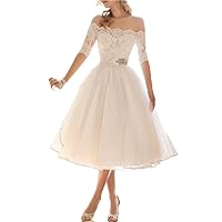 Simple Off Shoulder Split Front Wedding Dresses Casual Bridal Gowns with Ruched Little White Dresses LS007