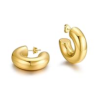 Chunky Gold Hoop Earrings for Women Geometric Lightweight Thick Tube Hoops High Polish