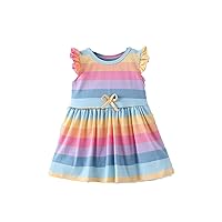 Flying Sleeve Rainbow Striped Cute Angel Baby Girl Frock Fancy Summer Children Dress for Kids Dress Size 5