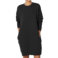 Women's Pullover Casual Long Sweater Dress Long Pullover Sweatshirt Dress Long Sleeve Mini Sweater Dress with Pocket