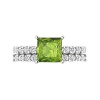 Clara Pucci 2.66ct Princess Cut Solitaire Genuine Natural Peridot Engagement Anniversary Wedding Ring Band set 18K White Gold