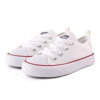 PATPAT Toddler Kid Boys and Girls Slip On Sneakers, Toddler Sneakers Little Kid Big Kid Shoes Canvas Sneaker Toddler Shoes White