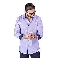 AZAR Slim Fit Cotton Men's Dress Shirt Contrasting Trim Details Cuffs Bow Tie Print