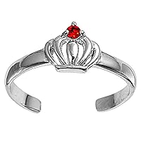 Crown Simulated Garnet .925 Sterling Silver Toe Ring