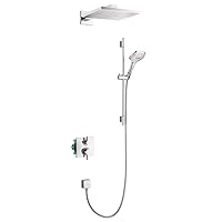 hansgrohe Raindance E Complete Shower System Shower Set Modern 3-Spray PowderRain, Rain, Full and Massage Volume and Auto Temperature Control in Chrome, Rough and Shower Valve Included 2 GPM, 04914000