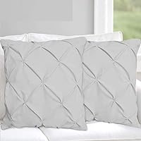 Silver Solid Pinch Pleated Pintuck Euro Pillow Shams Set of 2 - Hypoallergenic 500-TC 100% Egyptian Cotton Decorative Pintuck European Pillow Sham (Silver, Euro 24'' x 24'')