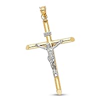 Jesus Cross Pendant 14k Gold Two Tone Religious Crucifix Christian Charm Solid Genuine Jewelry 56 mm x 37 mm