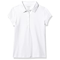 IZOD Girls' School Uniform Sensory-Friendly Short Sleeve Polo Shirt, Button Closure & Tagless Inner Neckline