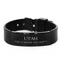 Proud Utah State Gifts, Utah home is where the heart is, Lovely Birthday Utah State Black Shark Mesh Bracelet For Men Women