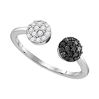 The Diamond Deal Sterling Silver Womens Round Black Color Enhanced Diamond Bisected Cluster Band Ring 1/3 Cttw