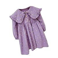 NC Girls Dress Cotton Panel Ruffle Lapel Long Sleeve Printing Size 1-6 (4 Years) Purple