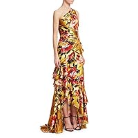 Theia Women's Sleeveless One-Shoulder Hi-Lo Floral Gown