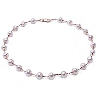 JYX Pearl Tin Cup Necklace AAA 9-10.5mm White Flat Round Freshwater Cultured Pearl Necklace for Women Sterling Silver Clasp 18.5