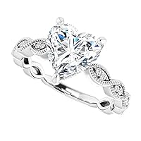 JEWELERYIUM Heart Brilliant Cut 2 Carat, Colorless Moissanite Engagement Ring, Wedding/Bridal Ring, Solitaire Halo, Antique Anniversary Promise Rings Gift for Her