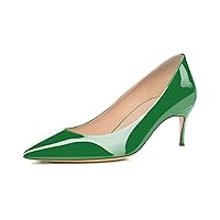 Solid 2 Inch Patent Slip On Low Heel Pointed Toe Stiletto Pumps Shoes for Women