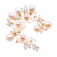 JYX Pearl Shell Flower Brooch White and Purple Freshwater Pearl Brooches Pins Bouquet Jewelry for Women Gift