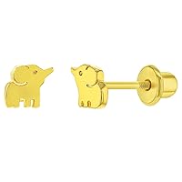 Gold Plated Elephant Prosperity Good Luck Screw Back Earrings for Babies, Toddlers, and Little Girls - Small Elephant Screw Back Baby Earrings Gift for Animal Loving Kids