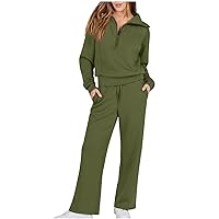 Women 2 Piece Classic Outfits Tracksuits Zip Lapel Sweatshirts and Straight Leg Jogger Pants Sets Casual Sweatsuits