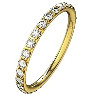 14K Solid Yellow Gold Multi Round Cz Gemstone Edge 16 Gauge Hinged Clicker Segment Ring - Hoop Cartilage - Daith Hoop - Segment Ring Body Jewelry