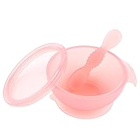 Bumkins Baby Bowl, Silicone Feeding Set with Suction for Baby and Toddler, Includes Spoon and Lid, First Feeding Set, Training Essentials for Baby Led Weaning for Babies 4 Months Up, Pink Jelly