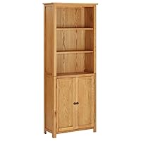 Solid Oak Wood Bookcase with Hidden Storage Compartment and Open Shelves, Finished in Natural Wood, Vintage Aesthetic, Home and Office Use, Brown