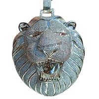 15.55 CT Round Cut Pave Set VVS1 Diamond King Lion Head Pendant Charm for Men's Birthday Day Gift in Real 925 Sterling Silver