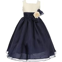 Little Girls Two Tone Square Neck Corsage Special Flowers Girls Dresses