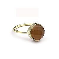 Moonstone Cushion Shape Ring | Single Stone Gold Plated Gemstone Ring | Handmade Adjustable Ring Jewelry 1094 1F