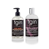tgin Green Tea Super Moist Leave in Conditioner and Curl Bomb Moisturizing Gel - for Natural Hair - Gift Set - Curly - Dry - Moisture - Black Owned, Women Owned Business - Pack of 2-13 oz
