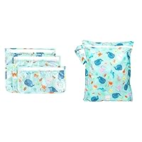 Bumkins 3-Piece TSA Approved Clear Travel Bags and Waterproof Wet Bag for Baby Diapers, Swimsuits, Toiletries, Accessories, Ocean Life Blue