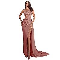 One Shoulder Mermaid Prom Dresses with Split Satin Cut Out Long Pleated Formal Evening Party Gown 2023 Elegant FL0066
